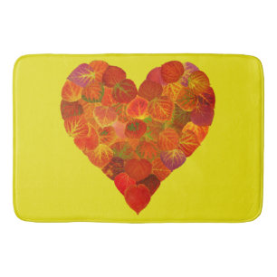I Love Autumn, Subtle—Red Aspen Leaf Heart 1 Bath Mat