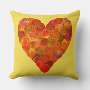 I Love Autumn, Subtle—Red Aspen Leaf Heart 1 Cushion