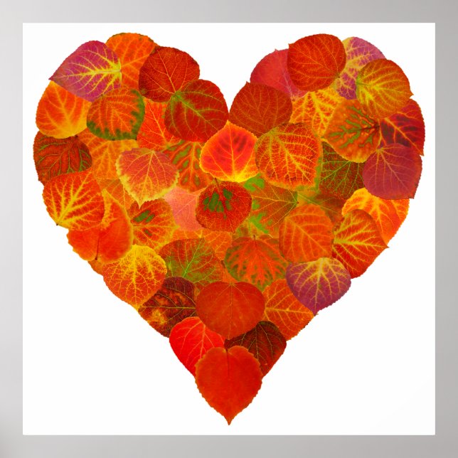 I Love Autumn, Subtle—Red Aspen Leaf Heart 1 Poster (Front)
