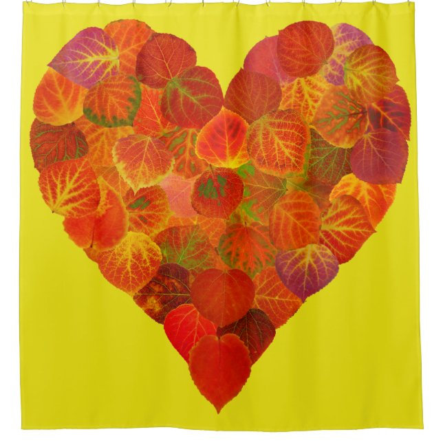 I Love Autumn, Subtle—Red Aspen Leaf Heart 1 Shower Curtain (Front)