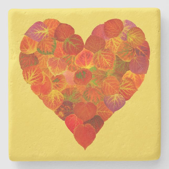 I Love Autumn, Subtle—Red Aspen Leaf Heart 1 Stone Coaster (Front)