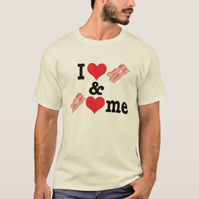 I Love Bacon and Bacon Loves Me back T-Shirt (Front)