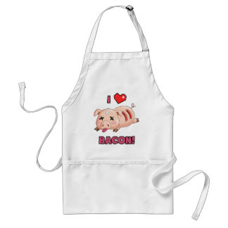 I Love Bacon with Cute Funny Pig and Red Heart Standard Apron