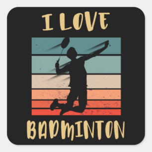 I Love Badminton Jump Smash Square Sticker