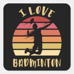 I Love Badminton Jump Smash Square Sticker