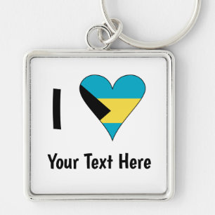 I Love (Bahamas Flag Heart) Personalised Key Ring