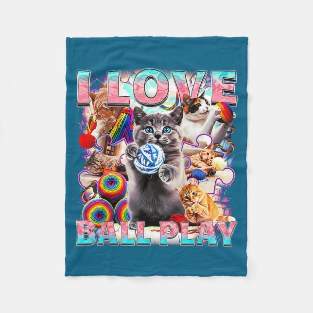 I Love Ball Play Cute Cats Roll Of Wool Kitty For  Fleece Blanket (Front)