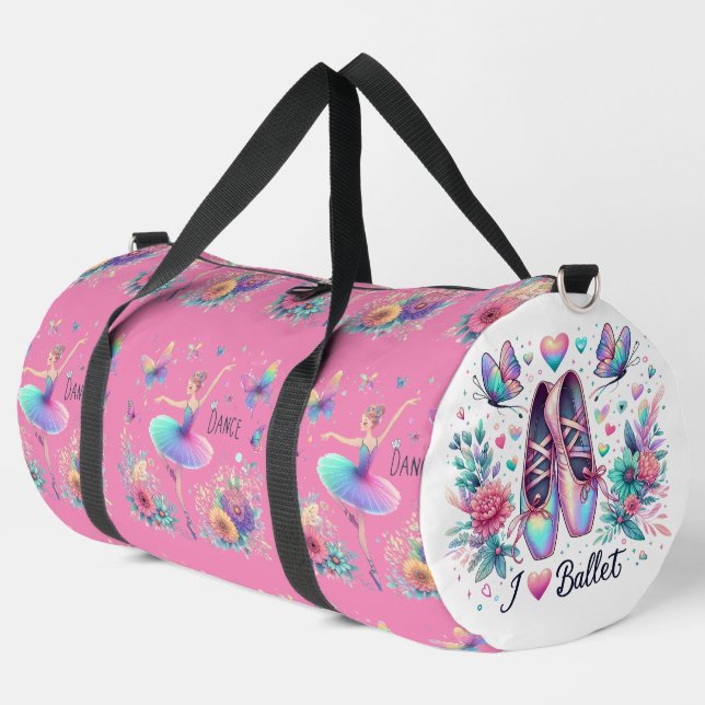I Love Ballet Ballerina Dance Small Duffel Bag (Left Corner)