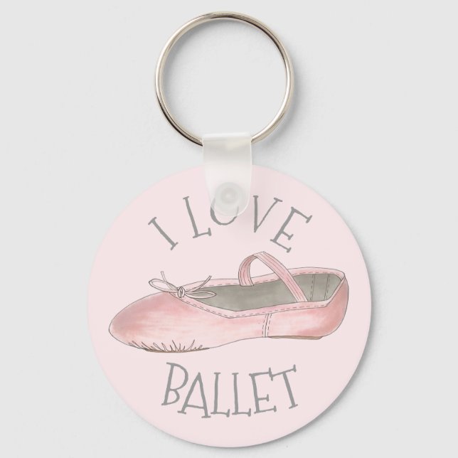 I Love Ballet Ballerina Pink Slipper Dance Teacher Key Ring (Front)