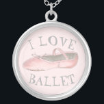 I Love Ballet Ballerina Pink Slipper Dance Teacher Silver Plated Necklace<br><div class="desc">Features an original illustration of a pink ballet dance shoe. Great for your favourite dancer or dance teacher! Don't see what you're looking for? Need help with customisation? Click "rebeccaheartsny" (upper right corner) then "contact this designer" to have something created just for you!</div>