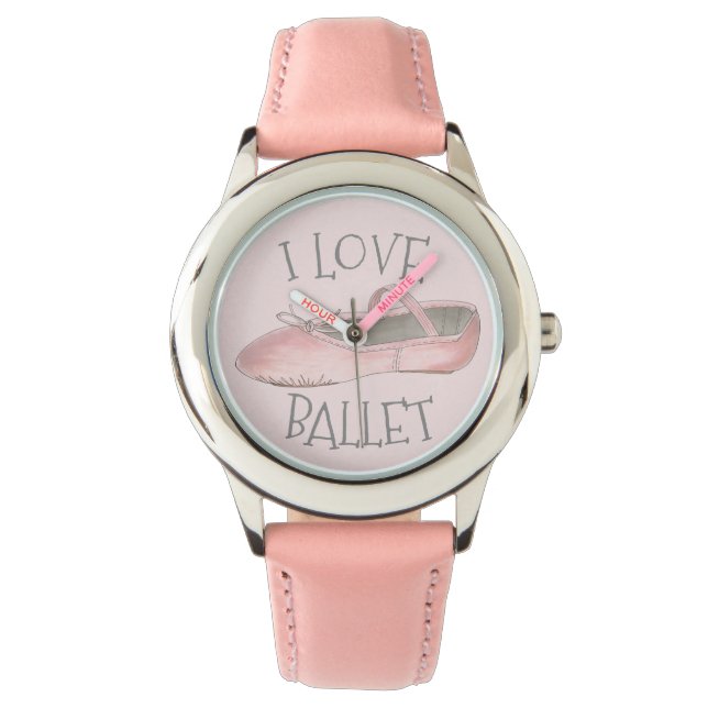 I Love Ballet Ballerina Pink Slipper Dance Teacher Watch (Front)