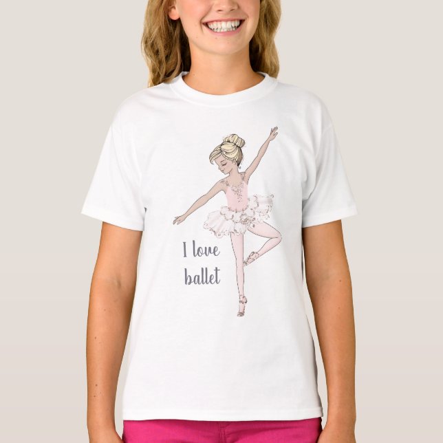 I Love Ballet Glam Glitter Pink Ballerina Dancer T-Shirt (Front)