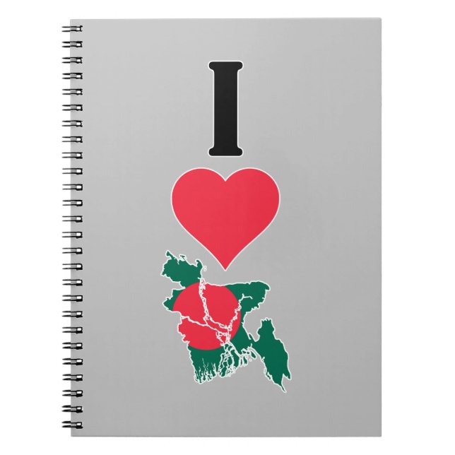 I Love Bangladesh Vertical Heart Country Flag Map Notebook (Front)