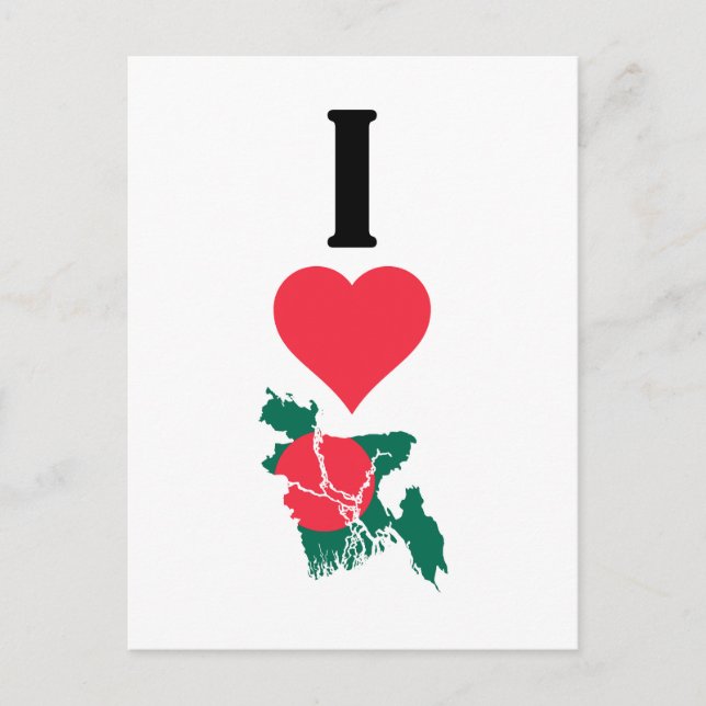 I Love Bangladesh Vertical Heart Country Flag Map Postcard (Front)