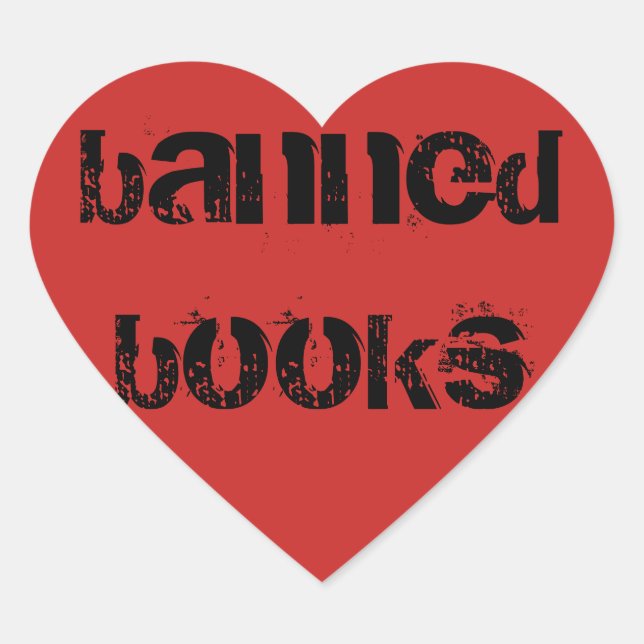 I Love Banned Book Red Heart Stickers (Front)