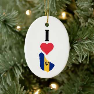I Love Barbados Vertical I Heart Country Flag Map Ceramic Tree Decoration