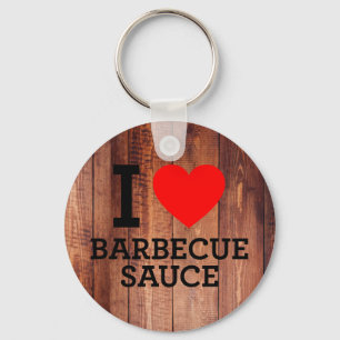 I Love Barbecue Sauce Wood Panels Key Ring