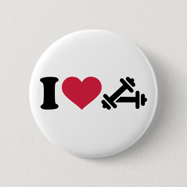 I love barbell dumbbell 6 cm round badge (Front)