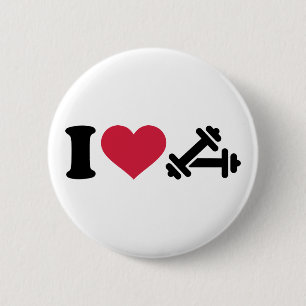 I love barbell dumbbell 6 cm round badge