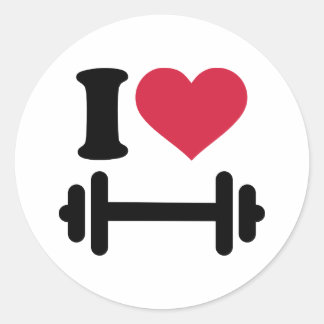 I love barbell dumbbell classic round sticker