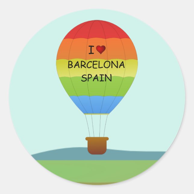"I Love Barcelona, Spain" Hot Air Balloon Classic Round Sticker (Front)