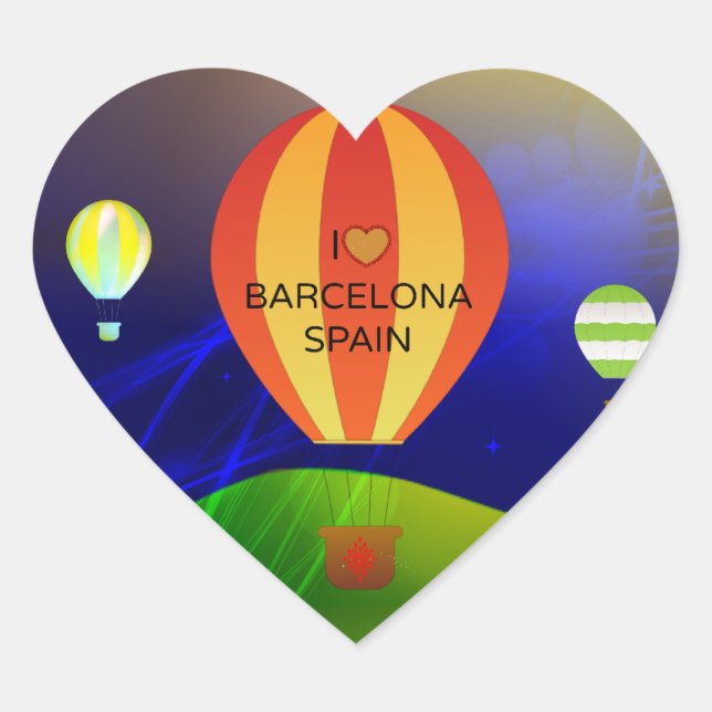 I Love Barcelona Spain Hot Air Balloon Heart Sticker (Front)