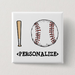 I Love (Baseball), <PERSONALIZE> 15 Cm Square Badge