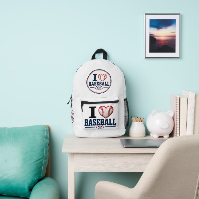 I Love Baseball Player & Baseball Fan Design Printed Backpack (Insitu)