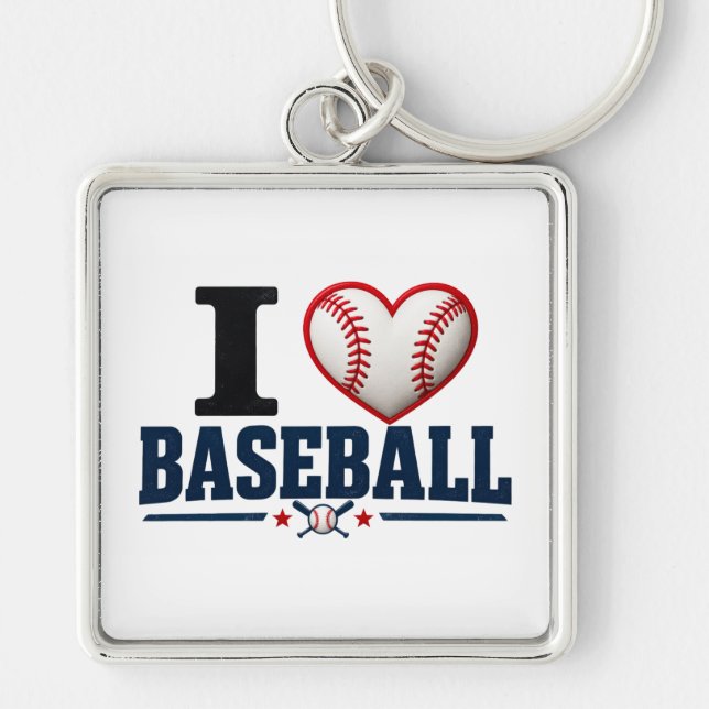 I Love Baseball Player & Fan Gift Design Key Ring (Front)