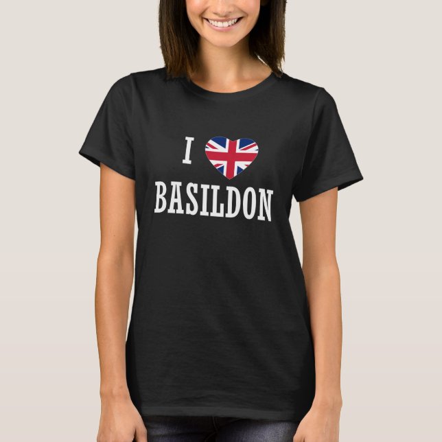 I Love Basildon England Union Jack Flag Heart Engl T-Shirt (Front)
