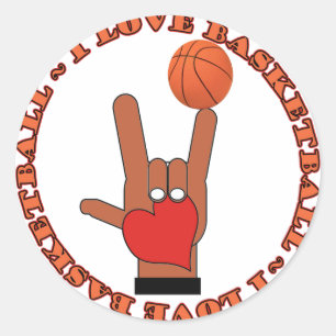 I LOVE BASKETBALL ASL SIGN CLASSIC ROUND STICKER