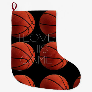I Love Basketball Close-Up Large Christmas Stocking