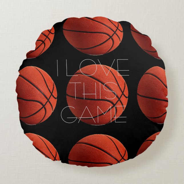 I Love Basketball Close-Up Round Cushion (Front)