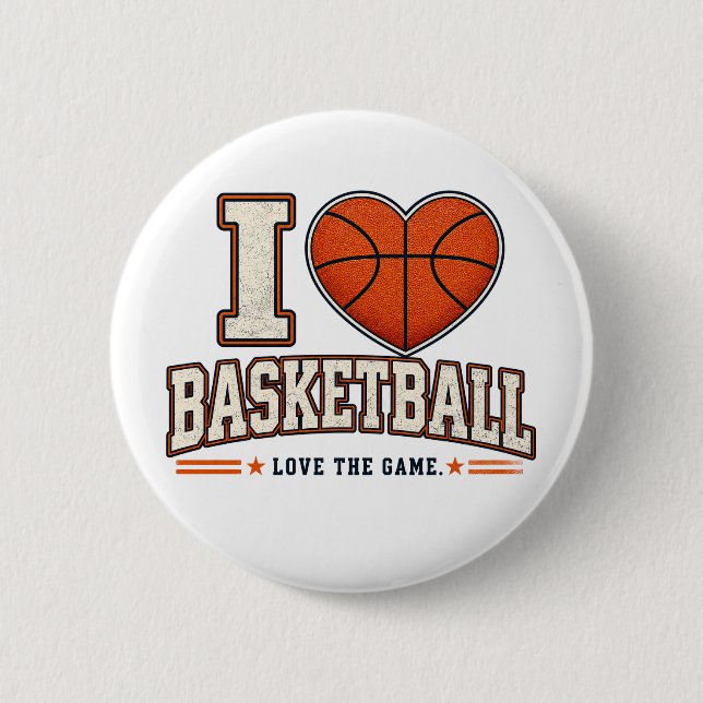 I Love Basketball Fan Button & Team Spirit Design (Front)