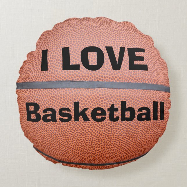 I Love Basketball Personalised Name Round Pillow (Front)