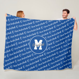 I love basketball typography blue white ANY colour Fleece Blanket
