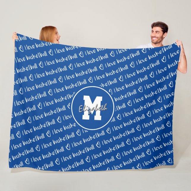 I love basketball typography blue white ANY colour Fleece Blanket (In Situ)