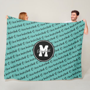 I love basketball typography teal white ANY colour Fleece Blanket