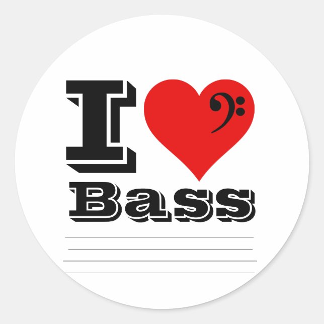 I Love Bass Classic Round Sticker (Front)