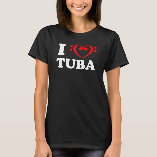 I Love Bass Clef Heart Tuba T-Shirt (Front)