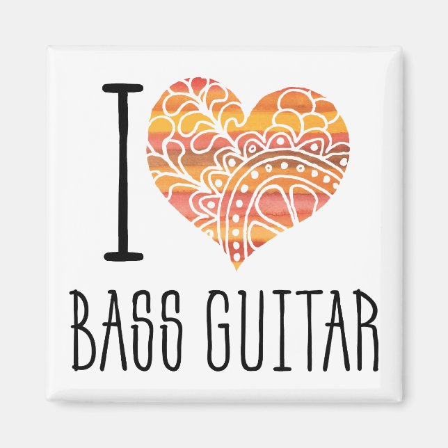 I Love Bass Guitar Orange Mandala Heart Magnet (Front)