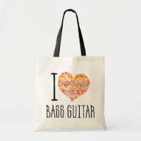 I Love Bass Guitar Orange Mandala Heart