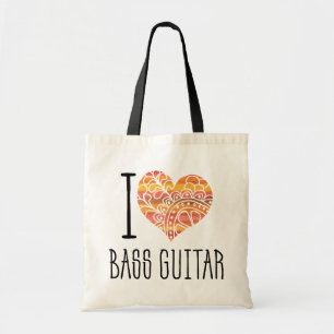 I Love Bass Guitar Orange Mandala Heart Tote Bag