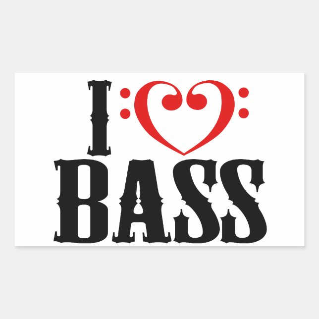 I Love Bass, with bass clef Heart Rectangular Sticker (Front)