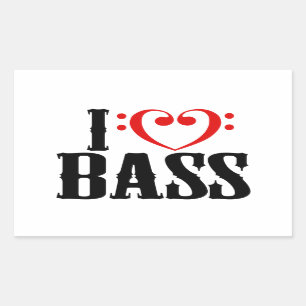 I Love Bass, with bass clef Heart Rectangular Sticker