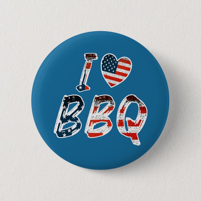 I Love BBQ, American Patriotic 6 Cm Round Badge (Front)