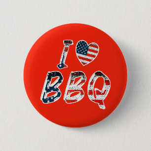 I Love BBQ, American Patriotic 6 Cm Round Badge