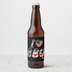 I love BBQ, American patriotic Beer Bottle Label