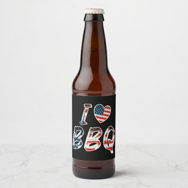 I love BBQ, American patriotic Beer Bottle Label (Front)