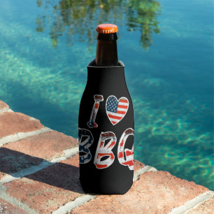 I love bbq, American patriotic Bottle Cooler
